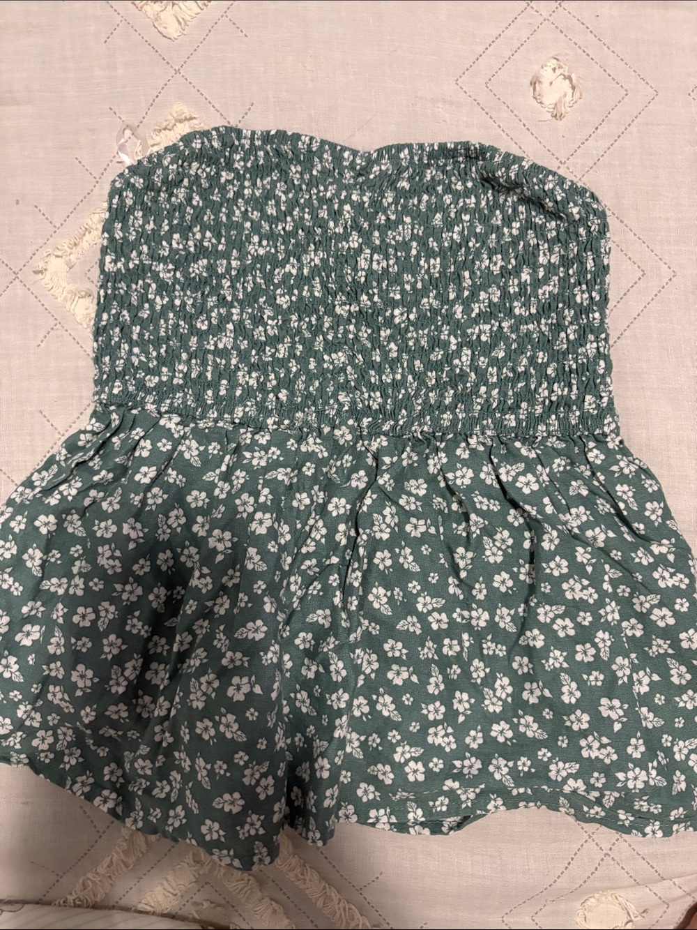 Strapless Smocked Floral Tube Top in Green